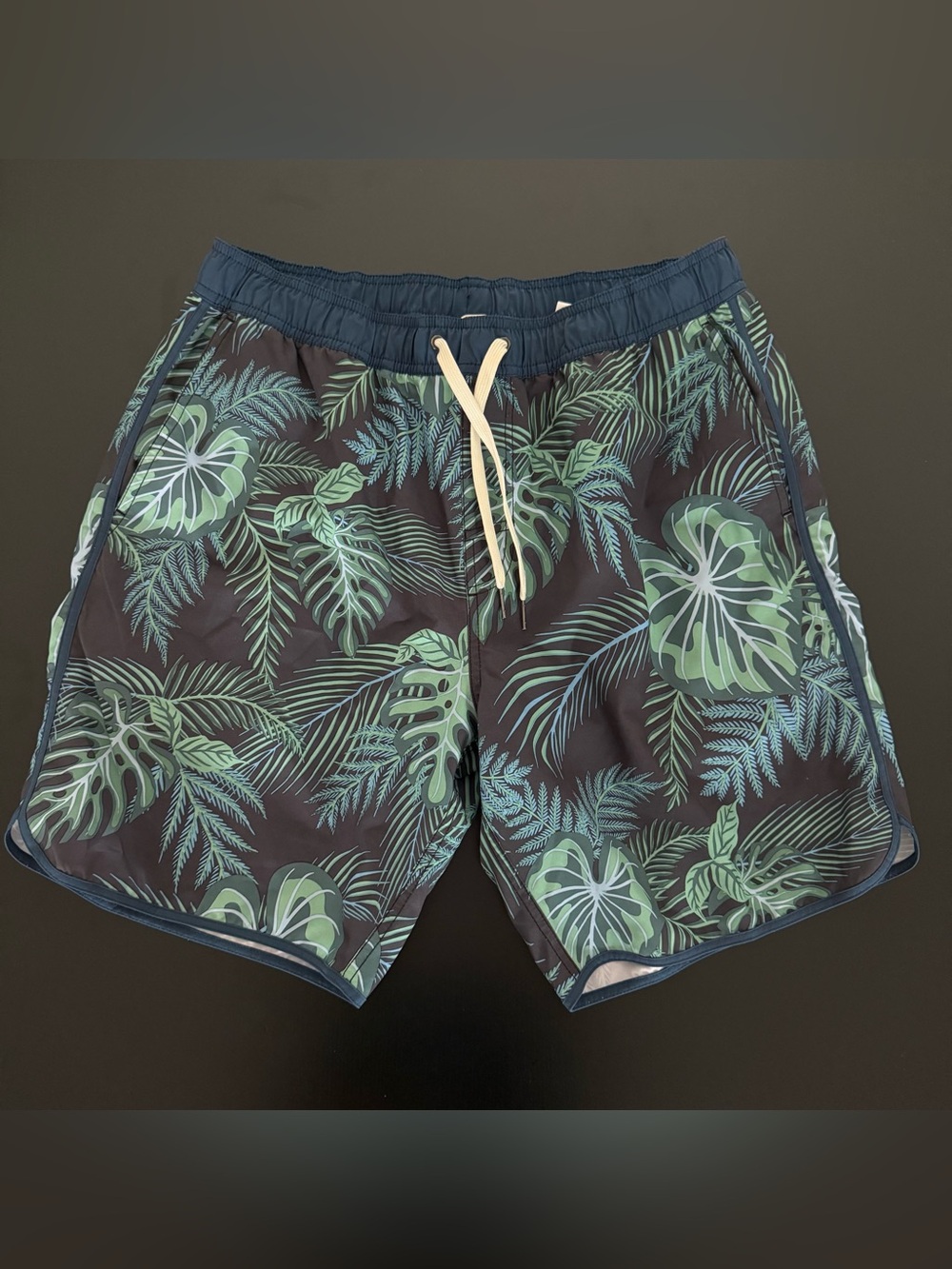 Fair Harbor Men's Swim Trunks with Green Tropical Leaf Print Size L
